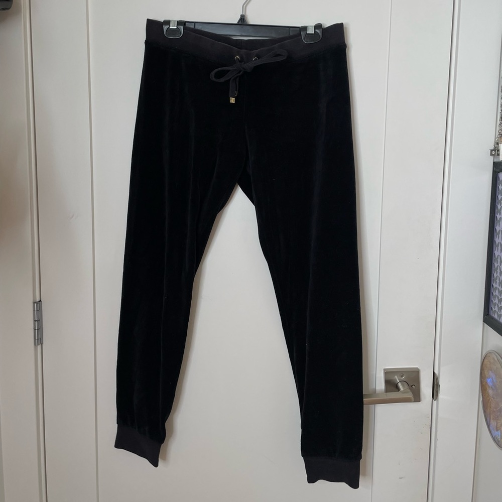 Juicy Couture Velour Pants pocket on bum jogger black velvet velour iconic y2k